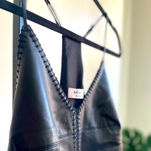 Vegan Leather front spaghetti strap dress